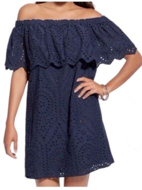 ☀️ NY&C Navy Eyelet Off-The-Shoulder Dress